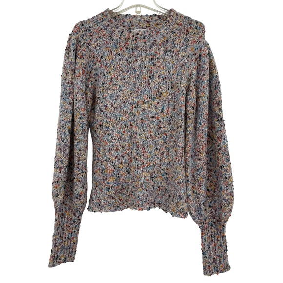 Q&A Multicolor Speckles Knit Chunky Womens Crewneck Long Puff Sleeves XL Sweater - Picture 3 of 10